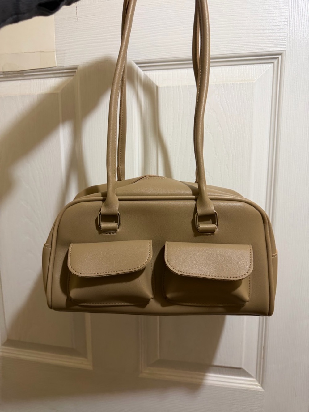 Women’s Tan Shoulder Bag with Front Pockets